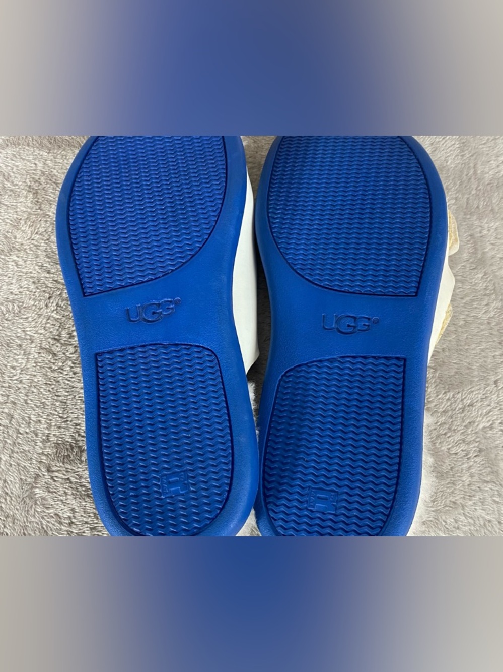 UGG Fluff Shearling Slide Sandals Womens 6 White Blue Slipper Comfort NEW - Picture 8 of 8